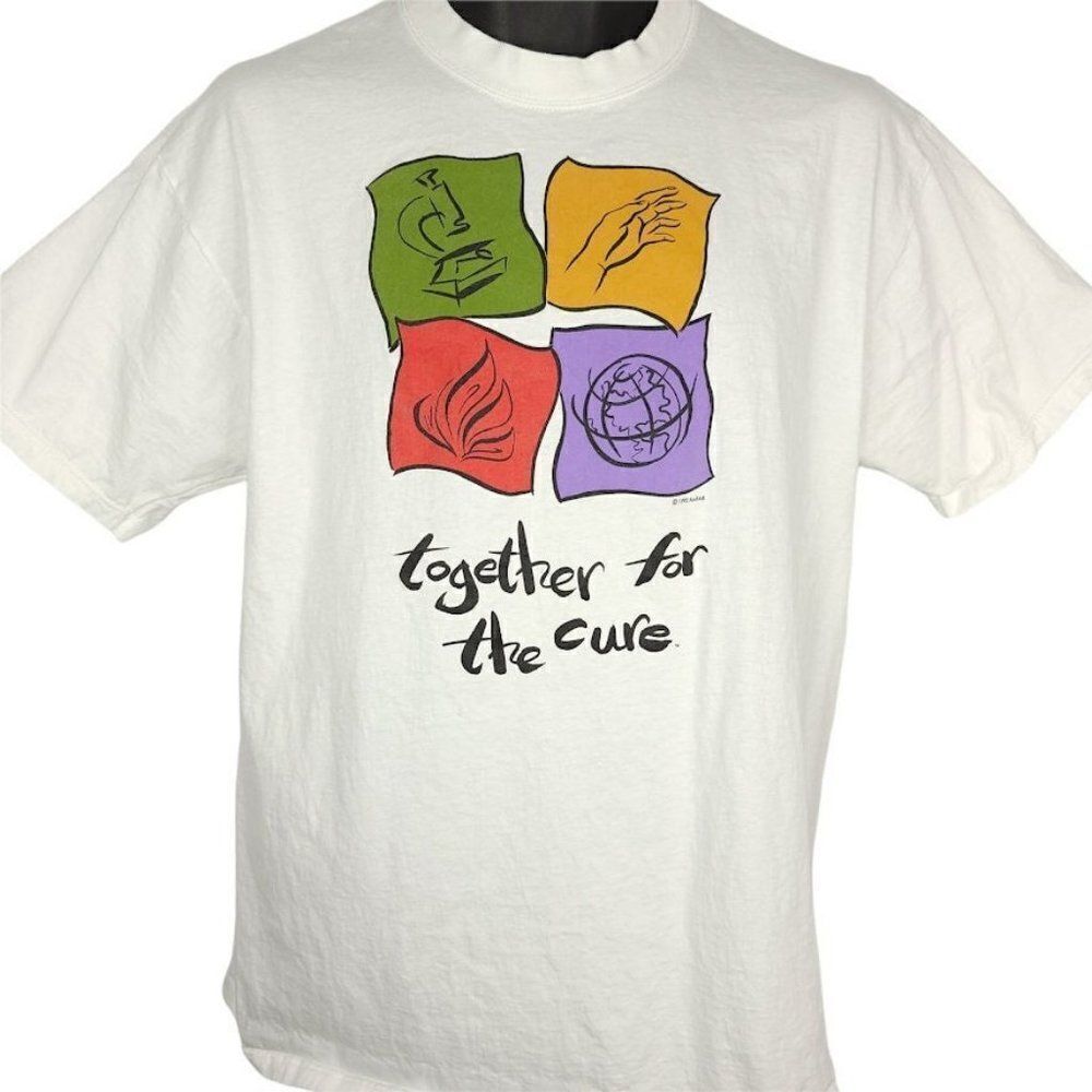 AIDS Research T Shirt Vintage 90s Together For The Cure AmFAR Art Tee Made In US